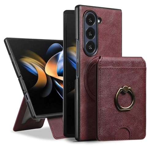 JIAONASHIJIA passend für Samsung Galaxy Z Fold 5 Hülle-Leder Magnet Wallet-RFID-blockierend-2 in 1 Abnehmbarer Kartenhalter-Stoßfestes Cover-Ständer-ID-Fenster.Rot von JIAONASHIJIA