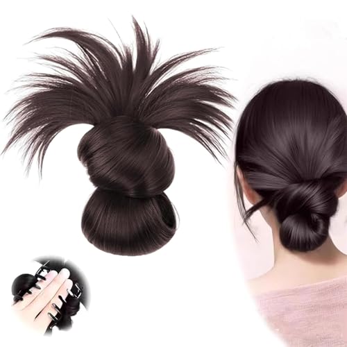 Clip-On-Perücke mit gefiedertem Dutt, Messy Bun Clip-in-Haarteil, Messy Buns Haarteil, weiche Haarknoten für Frauen für den täglichen Gebrauch, erhöhen Sie ganz einfach (Brown Black) von JIAOY