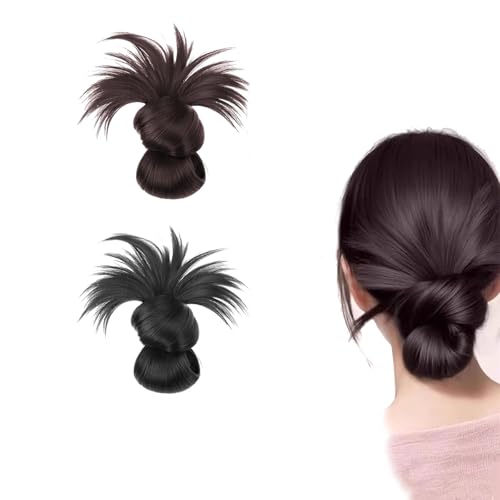Clip-On-Perücke mit gefiedertem Dutt, Messy Bun Clip-in-Haarteil, Messy Buns Haarteil, weiche Haarknoten für Frauen für den täglichen Gebrauch, erhöhen Sie ganz einfach (Brown Black+Black) von JIAOY