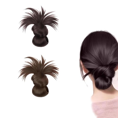 Clip-On-Perücke mit gefiedertem Dutt, Messy Bun Clip-in-Haarteil, Messy Buns Haarteil, weiche Haarknoten für Frauen für den täglichen Gebrauch, erhöhen Sie ganz einfach (Brown Black+Light Brown) von JIAOY