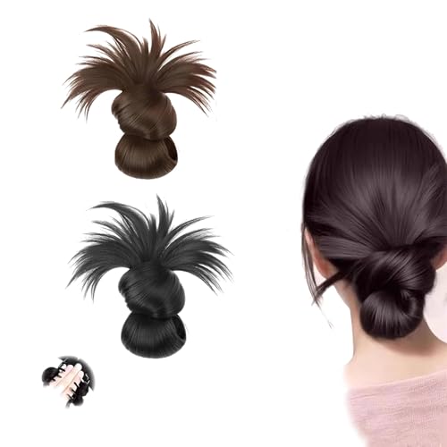 Clip-On-Perücke mit gefiedertem Dutt, Messy Bun Clip-in-Haarteil, Messy Buns Haarteil, weiche Haarknoten für Frauen für den täglichen Gebrauch, erhöhen Sie ganz einfach (Light Brown+Black) von JIAOY