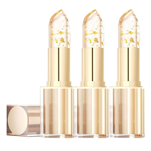 Farbwechselnde Lippenstifte, Farbwechselnde Lippenstifte, Transparenter, langanhaltender, feuchtigkeitsspendender Lippenbalsam, Lippenbalsam mit Goldfolie für Frauen, langanhaltend (3PCS) von JIAOY
