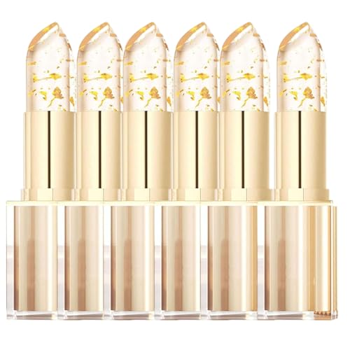 Farbwechselnde Lippenstifte, Farbwechselnde Lippenstifte, Transparenter, langanhaltender, feuchtigkeitsspendender Lippenbalsam, Lippenbalsam mit Goldfolie für Frauen, langanhaltend (6PCS) von JIAOY