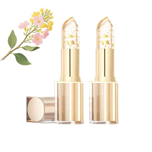 Farbwechselnder Lippenstift, Farbwechselnder Lippenstift mit Goldfolie für Frauen, 24 Stunden lang haltbar, Feuchtigkeitsspendender Blumengelee-Lippenstifts, PH-reaktives personalisierte (2PCS) von JIAOY
