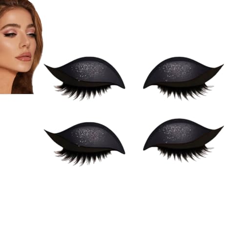 Lazy Eye Shadow Wimpernpflaster, Lidschatten-Wimpern-Make-up-Aufkleber, 2-in-1 wiederverwendbare Augen-Make-up-Aufkleber mit falschen Wimpern und Schatten, selbstklebende Make-up-Aufkleber (Black*2) von JIAOY