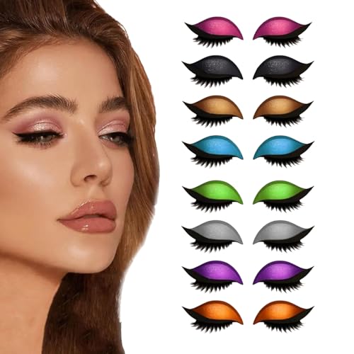 Lazy Eye Shadow Wimpernpflaster, Lidschatten-Wimpern-Make-up-Aufkleber, 2-in-1 wiederverwendbare Augen-Make-up-Aufkleber mit falschen Wimpern und Schatten, selbstklebende Make-up-Aufkleber (Mixed*8) von JIAOY
