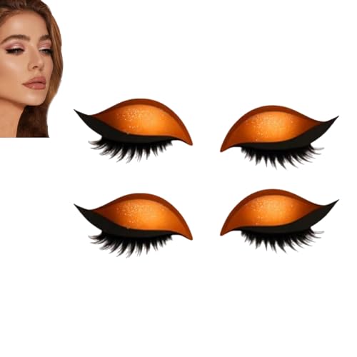 Lazy Eye Shadow Wimpernpflaster, Lidschatten-Wimpern-Make-up-Aufkleber, 2-in-1 wiederverwendbare Augen-Make-up-Aufkleber mit falschen Wimpern und Schatten, selbstklebende Make-up-Aufkleber (Orange*2) von JIAOY
