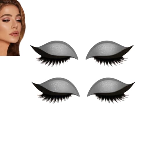 Lazy Eye Shadow Wimpernpflaster, Lidschatten-Wimpern-Make-up-Aufkleber, 2-in-1 wiederverwendbare Augen-Make-up-Aufkleber mit falschen Wimpern und Schatten, selbstklebende Make-up-Aufkleber (Silver*2) von JIAOY