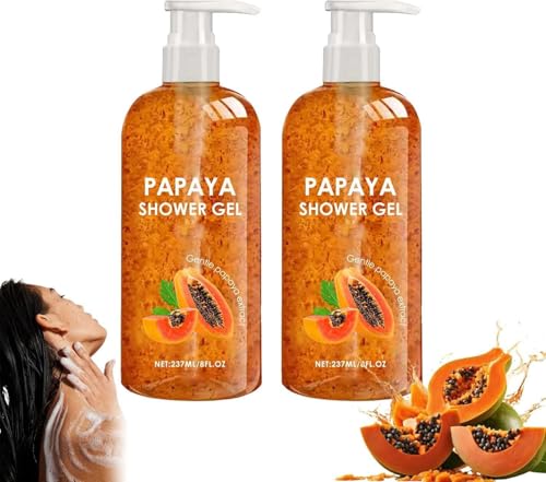 Papaya-Duschgel, Papaya-Peeling-Duschgel, Peeling-Duschgel mit Bio-P/apaya-Extrakt, langanhaltend pflegendes und feuchtigkeitsspendendes D/uschgel für dunkle Haut, für Männer und Frauen (2PCS) von JIAOY
