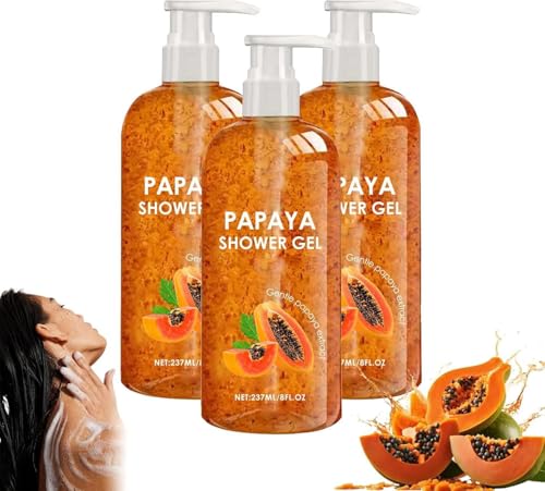 Papaya-Duschgel, Papaya-Peeling-Duschgel, Peeling-Duschgel mit Bio-P/apaya-Extrakt, langanhaltend pflegendes und feuchtigkeitsspendendes D/uschgel für dunkle Haut, für Männer und Frauen (3PCS) von JIAOY