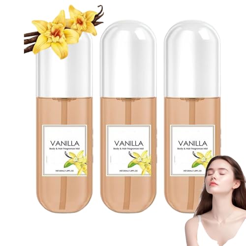 Vanille-Parfüm, Vanille-Haar- und Körperduftspray, lang anhaltender Duft, Körperspray für Damen, konzentriertes Vanille-Körperspray mit ätherischem Öl, tragbare Mehrzweck-Duftsprays (3PCS) von JIAOY
