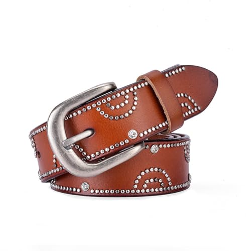 JIARY Braun,110CM/43.3' Strassgürtel Für Frauen,Damen Halbrunder Nieten-Strassgürtel Gürtel Funkelnden Western Ledergürtel Synthetikgürtel Im Vintage-Style Für Jeans Hosen von JIARY