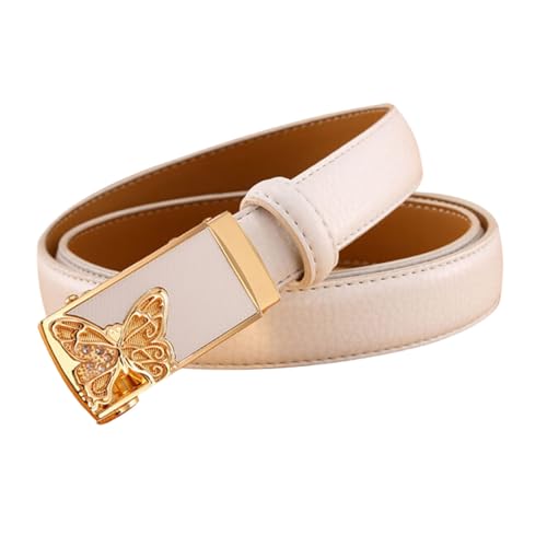 JIARY Damengürtel Ratsche, Damen-Gürtel Schmal Modischer, Echtledergürtel mit Quadratischer Hohler Dekorativer Automatischer Schnalle Legierung mit Tiermuster,Weiß,125CM/49.2'' von JIARY