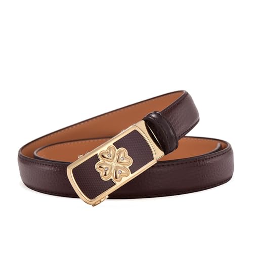 JIARY Gürtel Damen Ratsche, Taillengürtel Damen Modischer Schmaler, Gürtel Echtemleder mit Dekorativer Automatischer Schnalle Legierung mit Herzmuster,Braun,105CM/41.3'' von JIARY