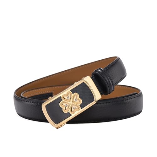 JIARY Gürtel Damen Ratsche, Taillengürtel Damen Modischer Schmaler, Gürtel Echtemleder mit Dekorativer Automatischer Schnalle Legierung mit Herzmuster,Schwarz,100CM/39.4'' von JIARY