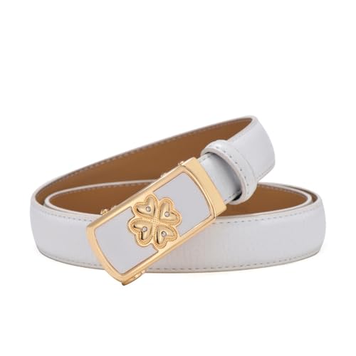 JIARY Gürtel Damen Ratsche, Taillengürtel Damen Modischer Schmaler, Gürtel Echtemleder mit Dekorativer Automatischer Schnalle Legierung mit Herzmuster,Weiß,110CM/43.3'' von JIARY