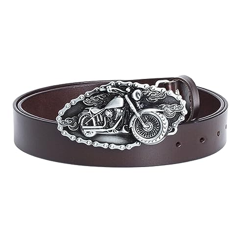 JIARY Gürtel Herren Leder Western Cowboy, Herren Gürtel mit Motorradmuster Legierungsschnallenkopf Punk-Gürtel,Braun,110CM/43.3'' von JIARY