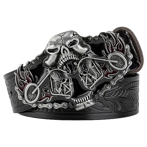 JIARY Gürtel Herren Western Cowboy, Herren GürtelHerren-Gürtel, Cowboy-Gürtel mit Motorrad-Schädelmuster-Schnalle, Retro-Gürtel mit geprägter Gravur,Schwarz,120CM/47.3'' JIARY Gürtel Herren Western Cowboy, Herren GürtelHerren-Gürtel, Cowboy-Gürtel mit Motorrad-Schädelmuster-Schnalle, Retro-Gürtel mit geprägter Gravur,Schwarz,120CM/47.3'' von JIARY