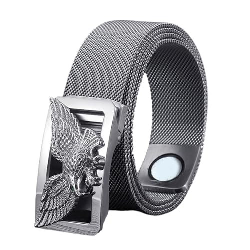 JIARY Herren-Gürtel Metall, Gürtel Herren Edelstahl Flechtgürtel Magnetgürtel, Nicht-Ledergürtel mit 3D-Tiermuster-Automatikschnalle aus Edelstahl,Style a,110CM/43.3'' von JIARY