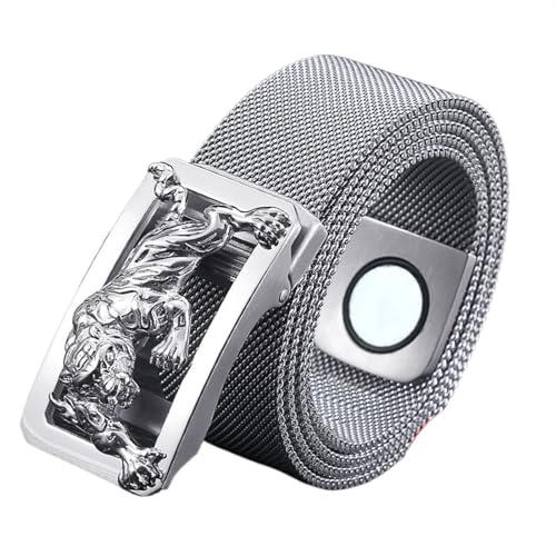 JIARY Herren-Gürtel Metall, Gürtel Herren Edelstahl Flechtgürtel Magnetgürtel, Nicht-Ledergürtel mit 3D-Tiermuster-Automatikschnalle aus Edelstahl,Style b,130CM/51.2'' von JIARY