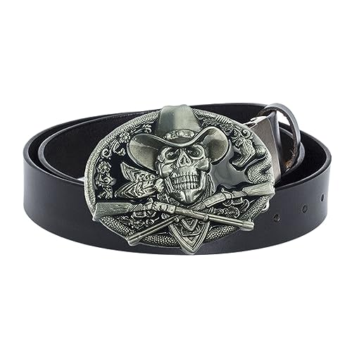 JIARY Ledergürtel Herren, Gürtel Herren Western Cowboy mit Totenkopf-Muster Legierungsschnalle Punk-Gürtel,Schwarz,115CM/45.3'' von JIARY