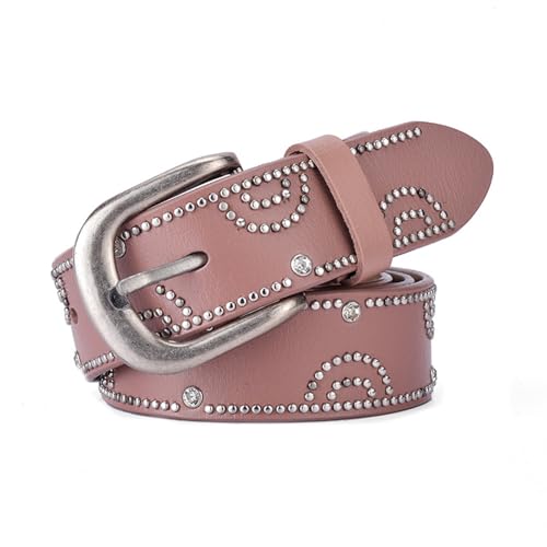 JIARY Rosa,110CM/43.3' Strassgürtel Für Frauen,Damen Halbrunder Nieten-Strassgürtel Gürtel Funkelnden Western Ledergürtel Synthetikgürtel Im Vintage-Style Für Jeans Hosen von JIARY