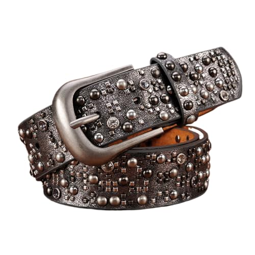 JIARY Silver gray,110CM/43.3' Damen Gürtel Mit Mehrfarbigen Kleinen Nieten,Gürtel Edler Kunstleder,Hüftgürtel Unisex Im Vintage-Look von JIARY