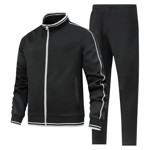 JIASCVGA Herren Trainingsanzug mit durchgehendem Reißverschluss, Trainingsanzug mit aktiven Jacken und Hosen, 2-teilig, Schwarz, Large JIASCVGA Herren Trainingsanzug mit durchgehendem Reißverschluss, Trainingsanzug mit aktiven Jacken und Hosen, 2-teilig, Schwarz, Large von JIASCVGA