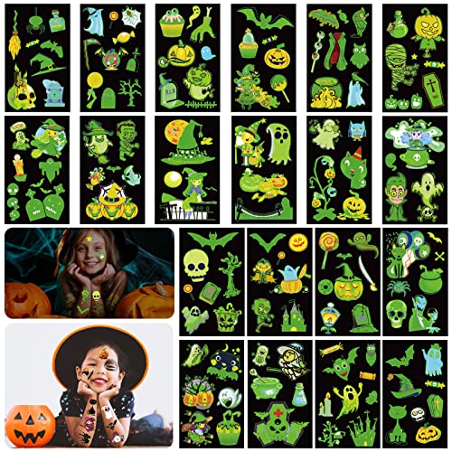 Halloween Leuchtende Tattoo Aufkleber - 20 Stück für Kinder, Mädchen und Jungen Party von JIASHA