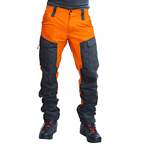 JIASHIQI Herren Lounge Cargohose,Arbeitshose mit Kordelzug,Slim Fit Freizeithose,Outdoor Color Block Multi Pockets Sport Lange Cargo-Wanderhose (Color : Orange, Size : M) von JIASHIQI