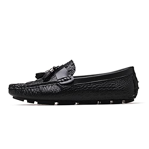 JIAZIB Smoking Loafer Schuhe for Herren Quaste Atmungsaktive Loafer Leder Anti-Rutsch-Flachabsatz Leichter, widerstandsfähiger GEH-Slip-On (Color : Schwarz, Size : 47 EU) von JIAZIB