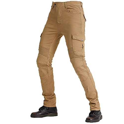 Herren Motorrad-Jeans aus Kevlar-Stoff, Motorrad-Schutzhose, atmungsaktiv, Denim-Hose, gefüttert, verstärkt, abnehmbar, gepolstert, Khaki, XXL von JICAIXIAYA