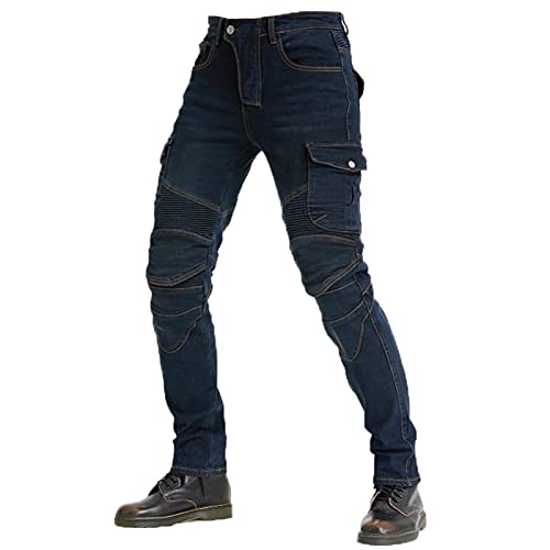 Herren Motorrad-Jeans aus Kevlar-Stoff, Motorrad-Schutzhose, atmungsaktiv, Denim-Hose, gefüttert, verstärkt, abnehmbar, gepolstert (blau, 3XL) von JICAIXIAYA