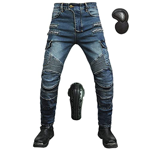 Herren Motorradhose, Motorrad Hosen Winddicht Atmungsaktiv Verschleißfest Anti-Fall Stretch Schutzhose Sportliche Jeans Mit Abnehmbar Verlängert CE Protektoren (Blau,4XL) von JICAIXIAYA