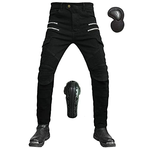 Herren Motorradhose, Motorrad Hosen Winddicht Atmungsaktiv Verschleißfest Anti-Fall Stretch Schutzhose Sportliche Jeans Mit Abnehmbar Verlängert CE Protektoren (Schwarz,4XL) von JICAIXIAYA