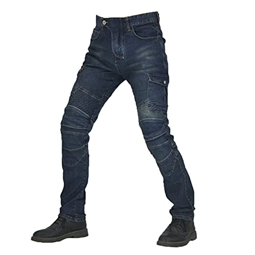 JICAIXIAYA Motorrad-Jeanshose, Herren-Motorradhose aus Kevlar-Texil, federnde, verschleißfeste Hose mit abnehmbarem Sicherheitsschutzfutter, gepolstert (Blau, XS) von JICAIXIAYA