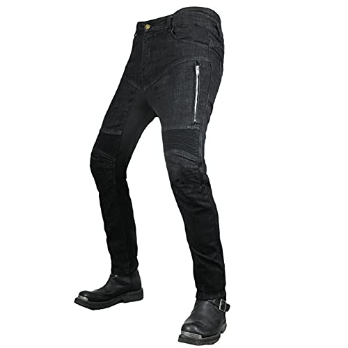 JICAIXIAYA Motorradhose aus Kevlar, Motorcross-Jeans für Herren, verschleißfest, atmungsaktiv, verstärkte Schutzhose mit abnehmbarem Silikagel-Protektor (Schwarz, M) von JICAIXIAYA