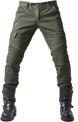 Motorrad-Hose, Schutzhose, Herren Motorrad-Jeans aus atmungsaktivem, verschleißfestem Kevlar mit 2 Paar schützenden Hüft- und Kniepolstern, Jeans (Armeegrün, 3XL) von JICAIXIAYA