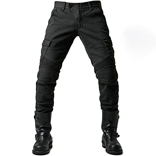 Motorrad-Hose, Schutzhose, Herren Motorrad-Jeans aus atmungsaktivem, verschleißfestem Kevlar mit 2 Paar schützenden Hüft- und Kniepolstern, Jeans (schwarz, L) von JICAIXIAYA