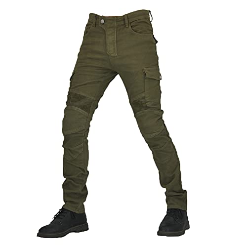 Motorrad-Jeans Hose, Herren Motorradhose aus Kevlar-Stoff, federnde, verschleißfeste Hose/Hose mit abnehmbarem Sicherheits-Schutzfutter, gepolstert (Khaki, XL) von JICAIXIAYA