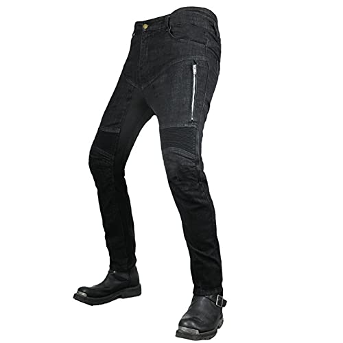Motorradhose aus Kevlar, Herren Motocross-Jeans, verschleißfest, atmungsaktiv, verstärkte Schutzhose mit herausnehmbarem Silikagel (schwarz, 4XL) von JICAIXIAYA