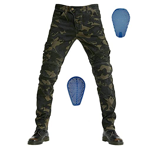 JICAIXIAYA Motorradhose, Herren, Motocross-Hose, winddicht, atmungsaktiv, verschleißfest, mit abnehmbaren CE-Kieselgel-Knieschützern und Hüftschutz Gepanzert (Camouflage, M) von JICAIXIAYA