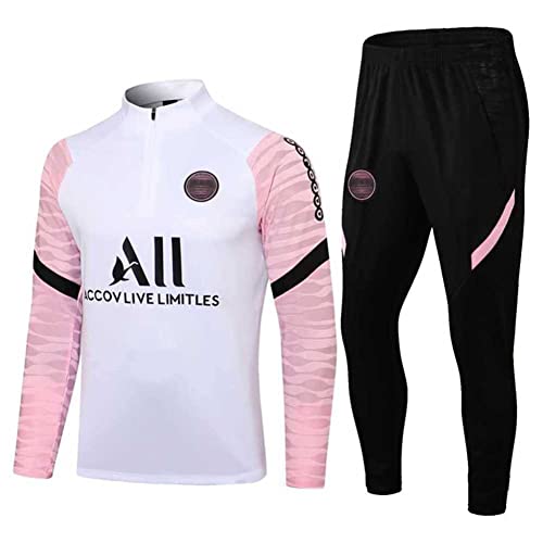 JIEAGY Paris Jersey Trainingsanzug Langarm Jacke Frühling und Herbst Jacke Fußball Uniform Benutzerdefinierte PSG Männer Frauen(XL-XLarge,Weiße Pink) von JIEAGY