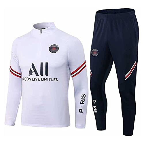 JIEAGY Paris Jersey Trainingsanzug Langarm Jacke Frühling und Herbst Jacke Fußball Uniform Benutzerdefinierte PSG Männer Frauen(XXL-XXLarge,Weiß) von JIEAGY