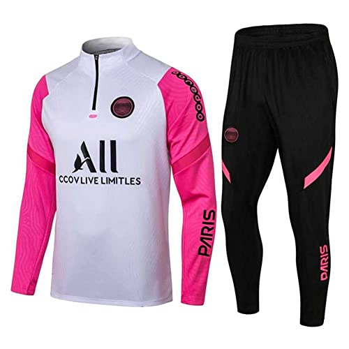 JIEAGY Paris Pullover Trainingsanzug Langarm Jacke Frühling und Herbst Jacke Fußball Uniform Personalisiert PSG Männer Frauen, weiß/rosa, S von JIEAGY