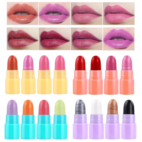 JIEBWCHA 16 Packs Reise Lippenstift Set, Kleines Lippenstifts Sets, Lippenstift Set, Tragbar Süß Lippenstifts, Wasserdicht Finish Lip Stain Tint Lip Gloss Makeup Set von JIEBWCHA