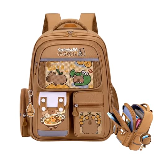 JIEBWCHA Capybara Büchertasche mit großem Fassungsvermögen, wasserdicht, 32 x 20 x 42 cm, niedliches Capybara-Rucksack-Set, mehrere Fächer, Schreibwarenbedarf für Teenager, Töchter, Mädchen von JIEBWCHA