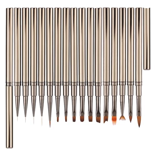 JIEBWCHA Nagel Detail Pinsel | Nageldesign Malerei Pinsel Set 16 Stück - Nagel Stift Pinsel Zeichnen Erweiterung Liner Pinsel Malerei Pinsel Geschnitzte Pinsel für Frauen Nageldesign von JIEBWCHA