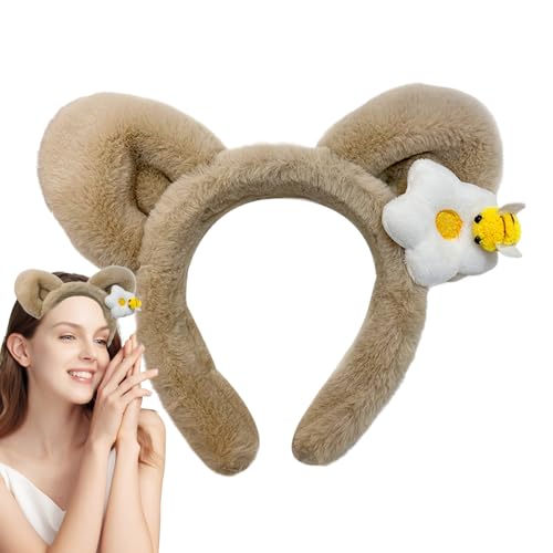 JIEBWCHA Plüsch Stirnband | Rutschfeste Haaraccessoires,Rutschfeste Süße Bärenohren Haaraccessoires Mit Gesichtsschutz Für Tägliches Styling Frauen Mädchen Sport Wellness Make-up Partys von JIEBWCHA
