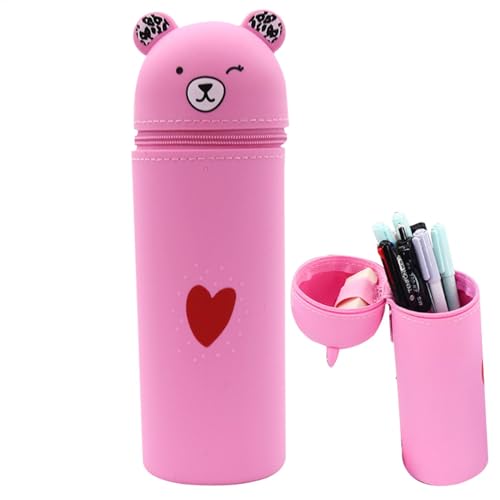 JIEBWCHA Silikon Federmäppchen Bär, Niedliches Federmäppchen Mäppchen Cartoon Bleistifthalter, Schlampermäppchen Und Stifteköcher 2 In 1, Stand Up Pen Case Bear Style Weichem Silikon von JIEBWCHA